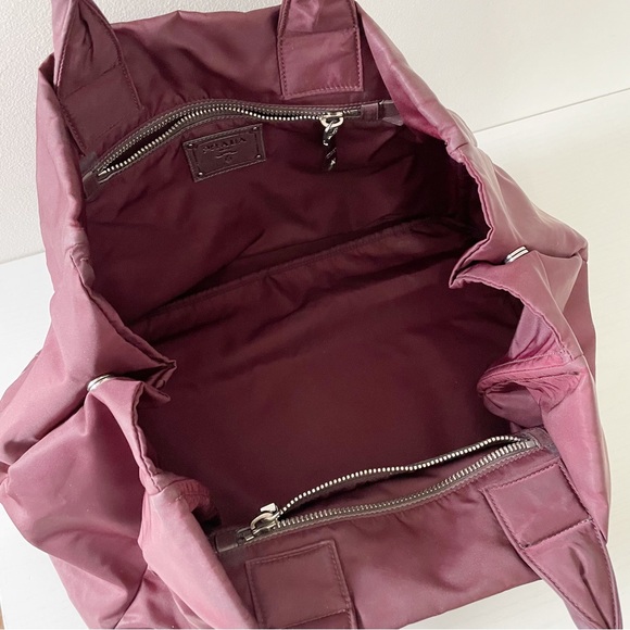 Prada burgundy Tessuto nylon large travel tote bag - Picture 8 of 10